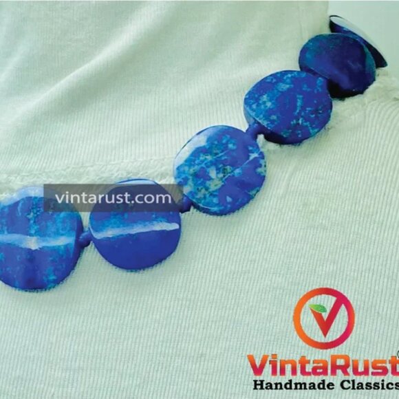 Handmade Lapis Lazuli Choker Necklace: Beaded Gemstone Jewelry - Picture 3 of 11